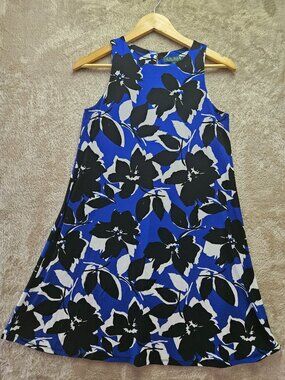 Lauren Ralph Lauren Dress Sleeveless Floral-patterned A-line Black Blue Size 4